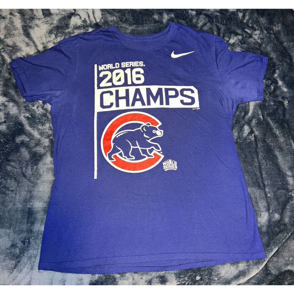 Chicago Cubs Shirt Men’s Blue Size  Large World Series Champions 2016 Nike